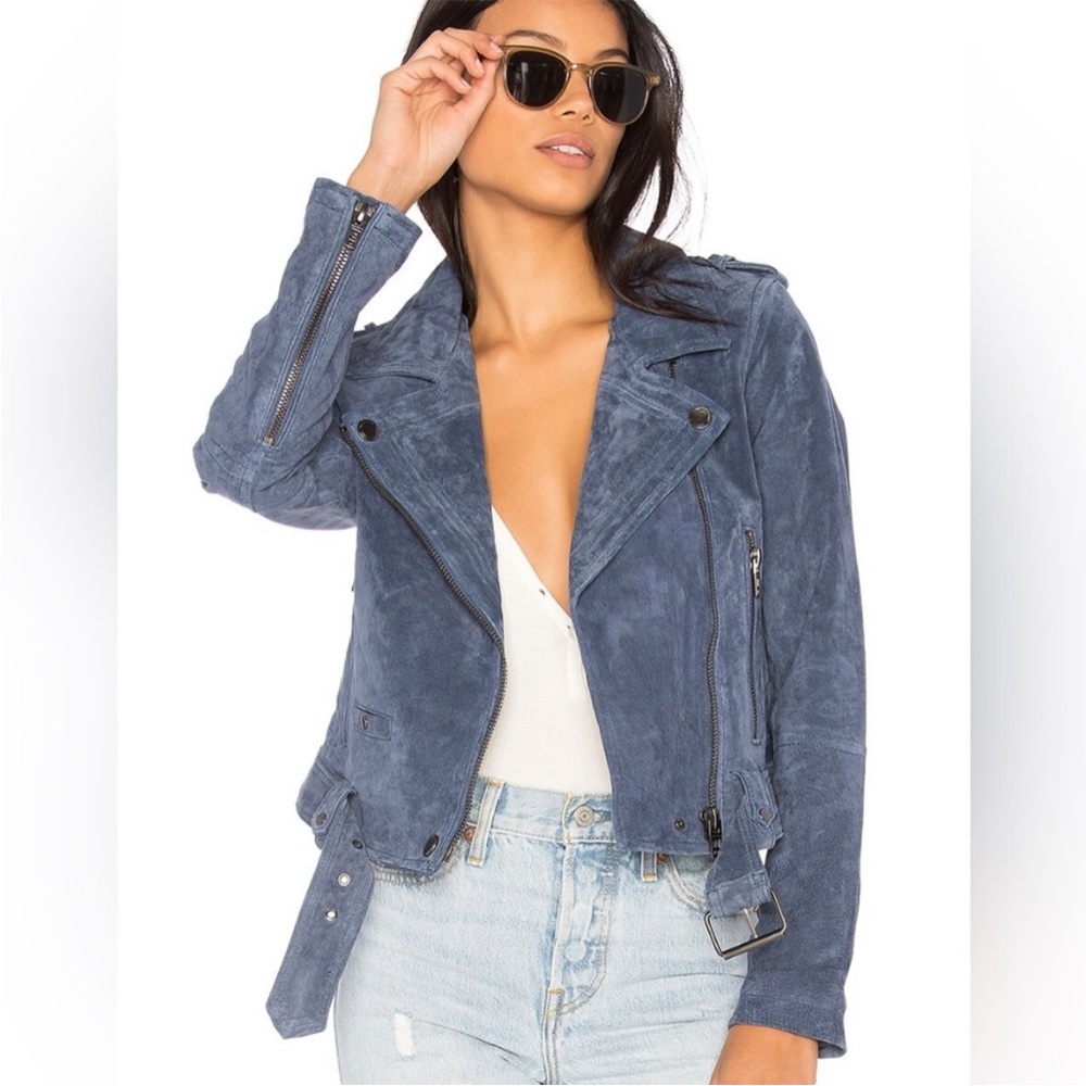 Blank NYC Suede Moto Jacket • Sz Small • Navy Blue • EUC